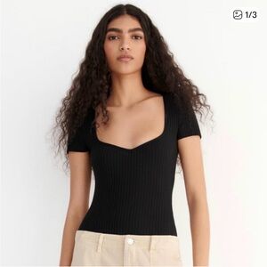 Zara Black Ribbed Bodysuit